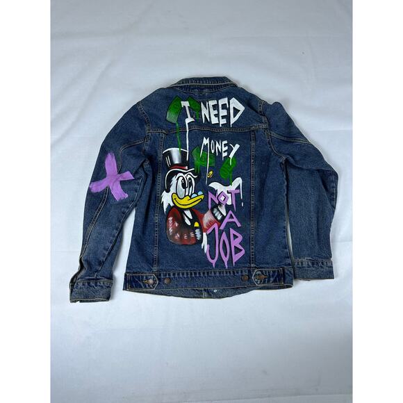 DENIM  Monopoly Donald Duck Hand painted jean Jacket DISNEY - Picture 1 of 6
